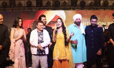 Gadar 2 Cast including Sunny Deol, Ameesha Patel, Utkarsh Sharma, and Simrat Kaur, Unite for Lavish Music Celebration